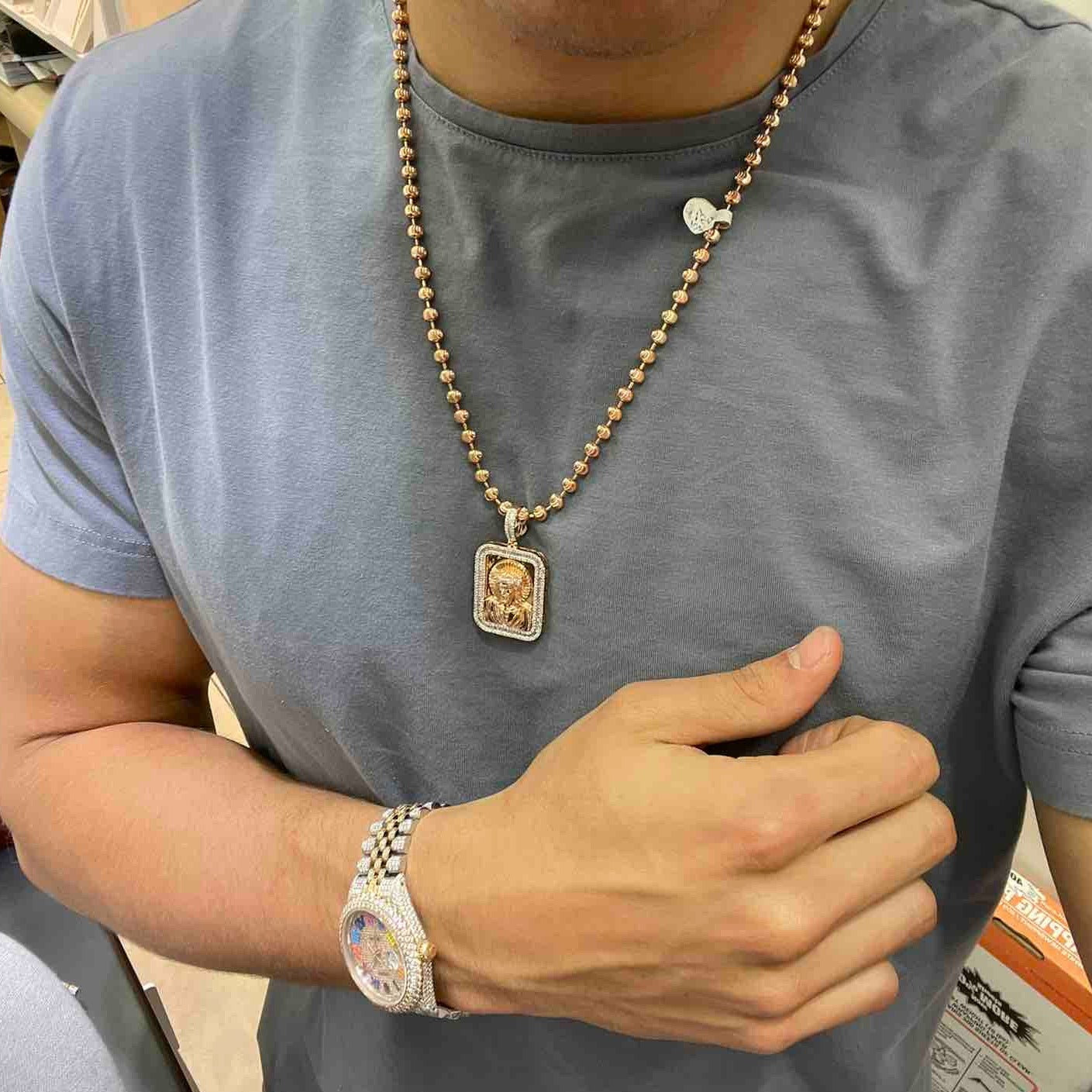 Iced Out Charm Rose Gold 14k Jesus Christ Charm 1.35 CT