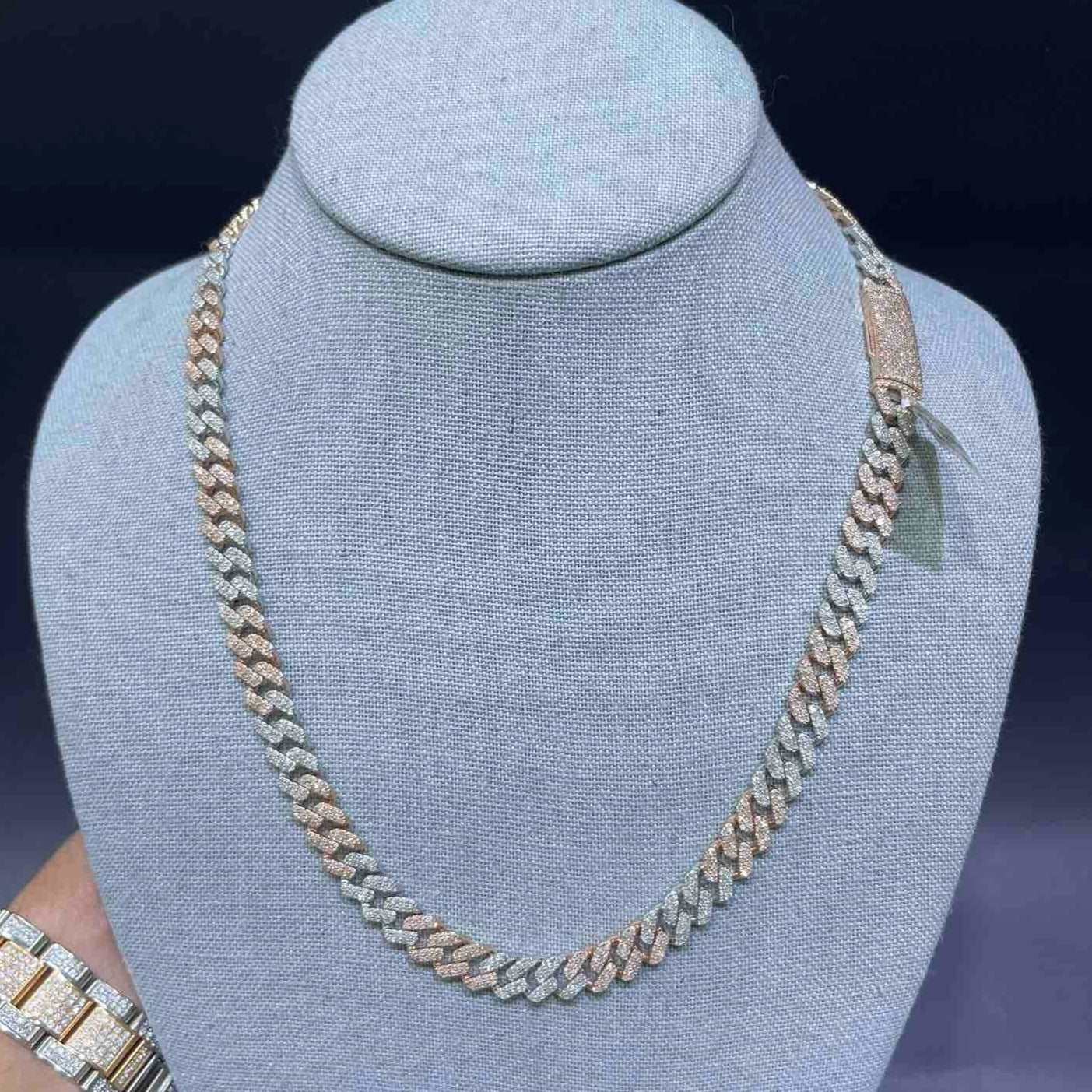10k Rose 9MM Two Tone Iced Cuban Link Chain