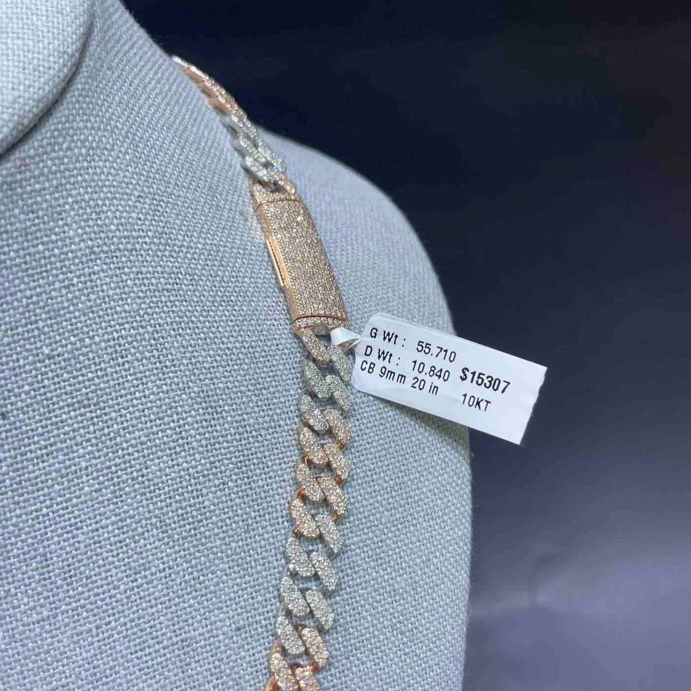 10k Rose 9MM Two Tone Iced Cuban Link Chain