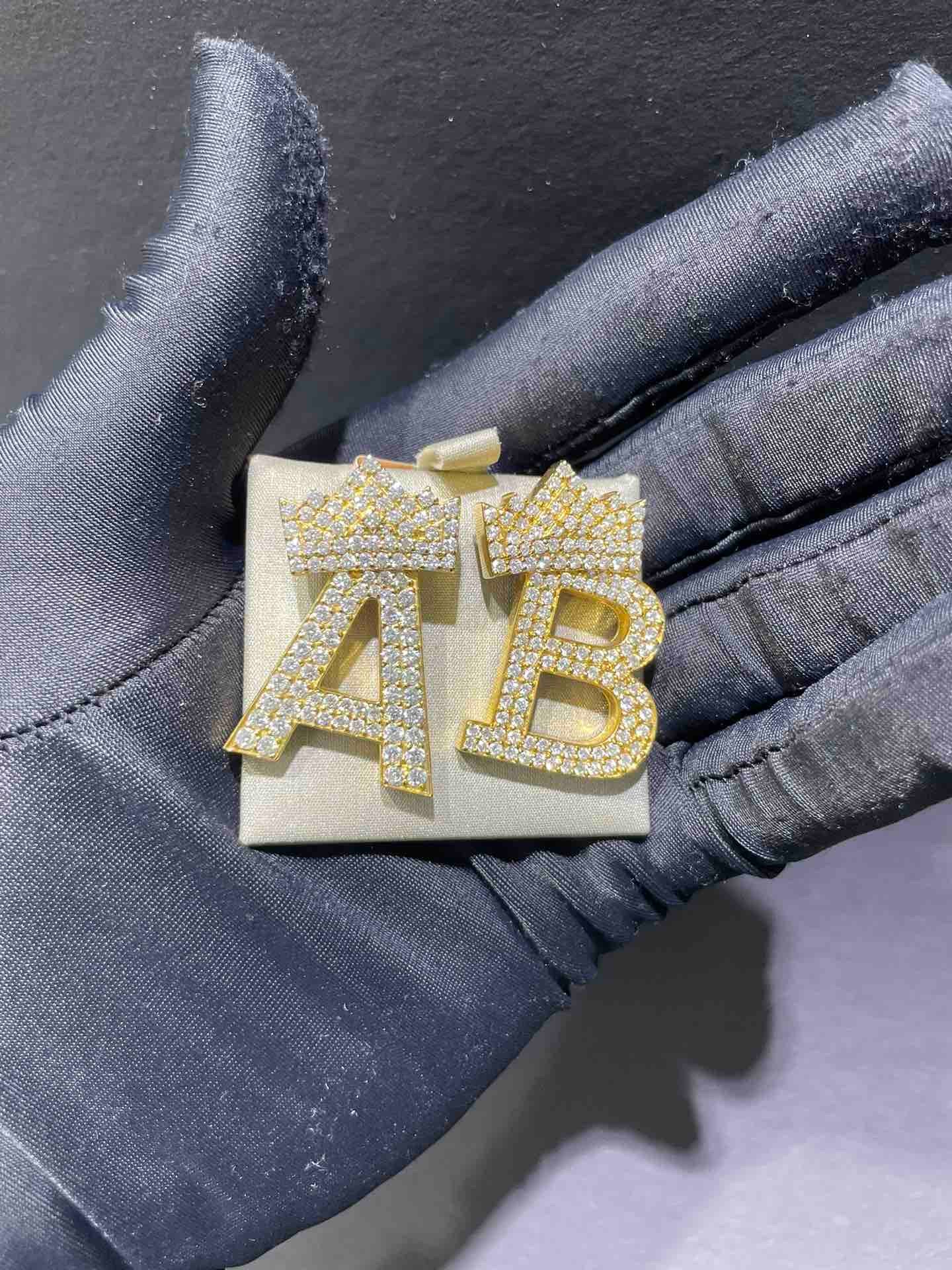 14k "Iced Out Pendant" VS1 Diamond Bust Down Initial Charm