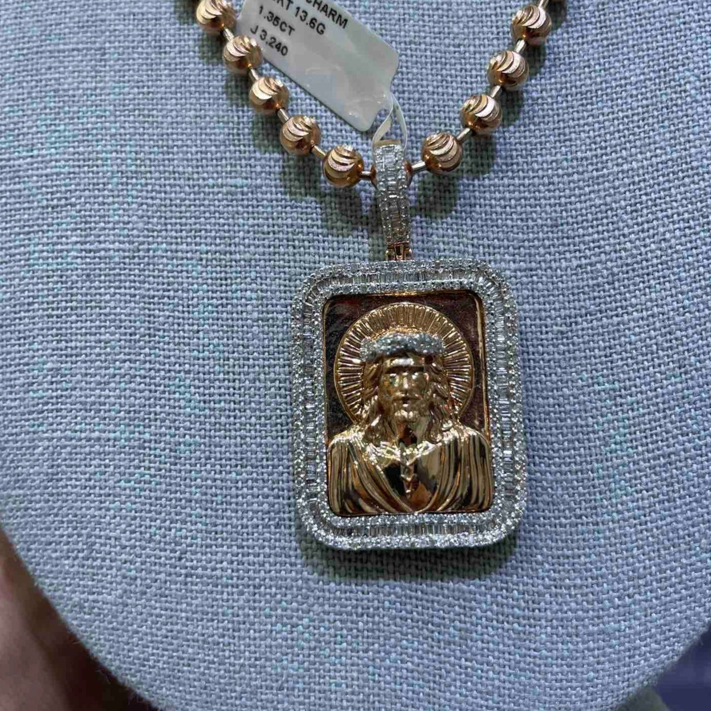 Iced Out Charm Rose Gold 14k Jesus Christ Charm 1.35 CT