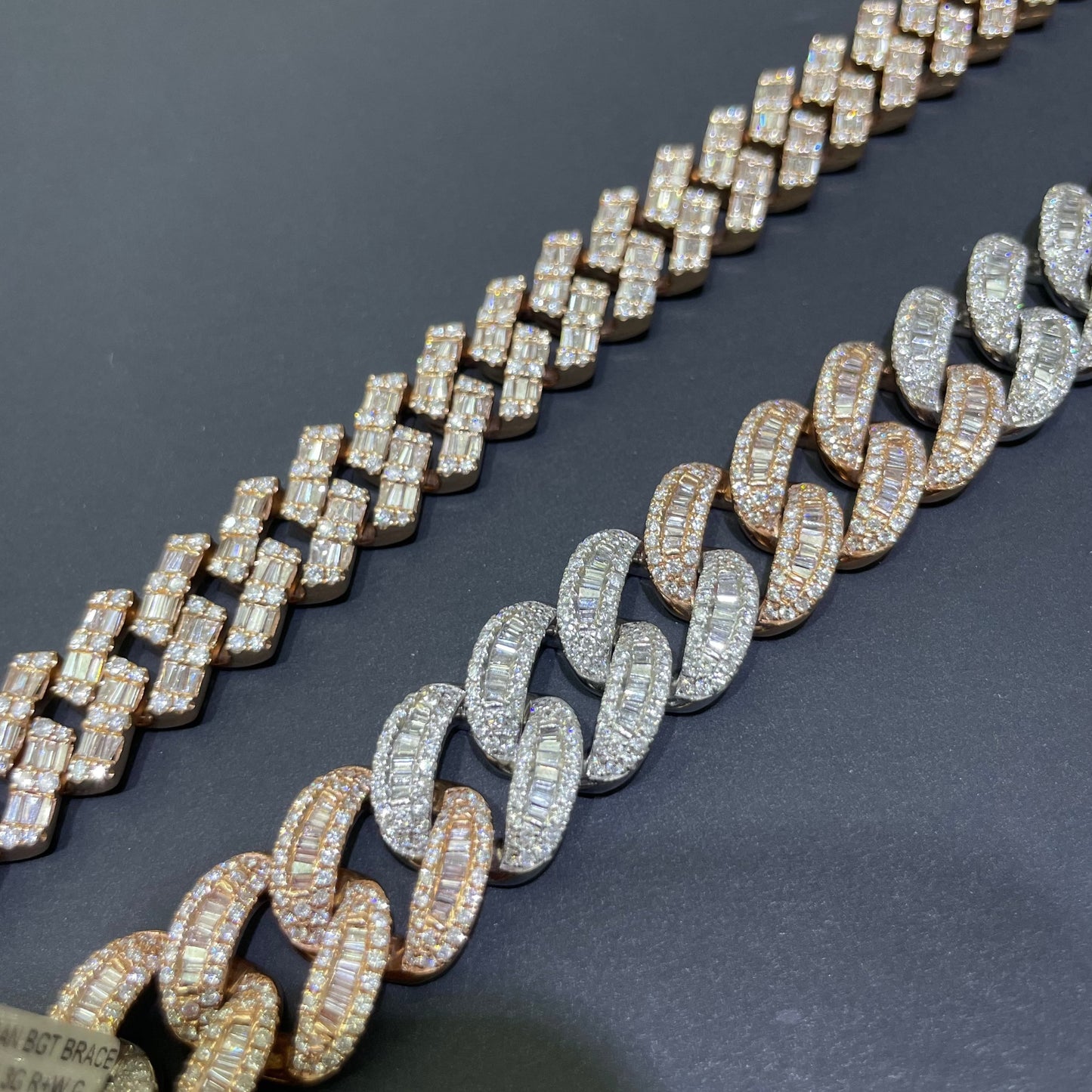 Iced Out Cuban Link Bracelet 14k Rose Two Tone | 71 G, 14 ct