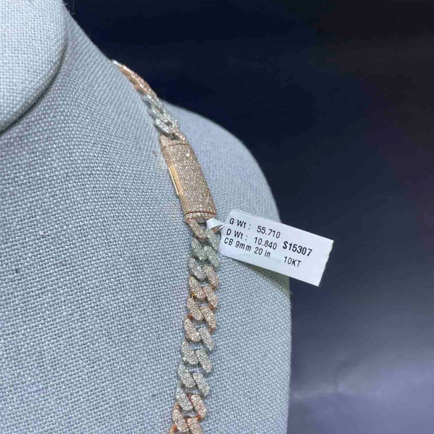 10k Rose 9MM Two Tone Iced Cuban Link Chain