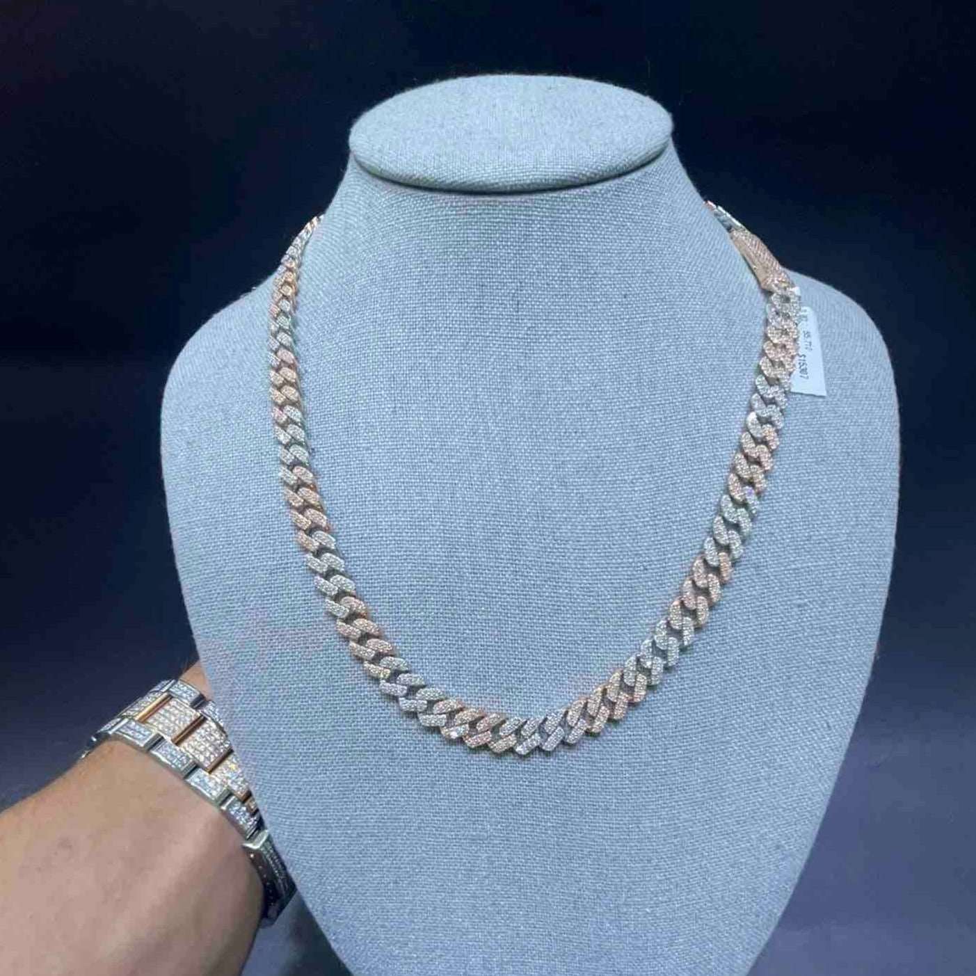 10k Rose 9MM Two Tone Iced Cuban Link Chain