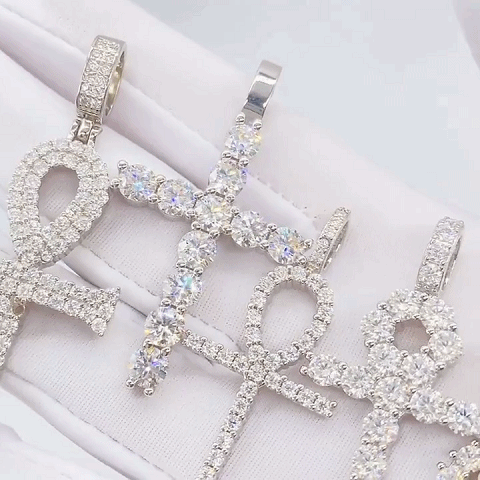 Moissanite Diamond Cross Pendant in White Vermeil