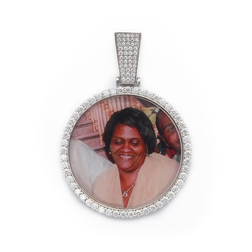 Round VVS Moissanite Custom Photo Pendant in Vermeil