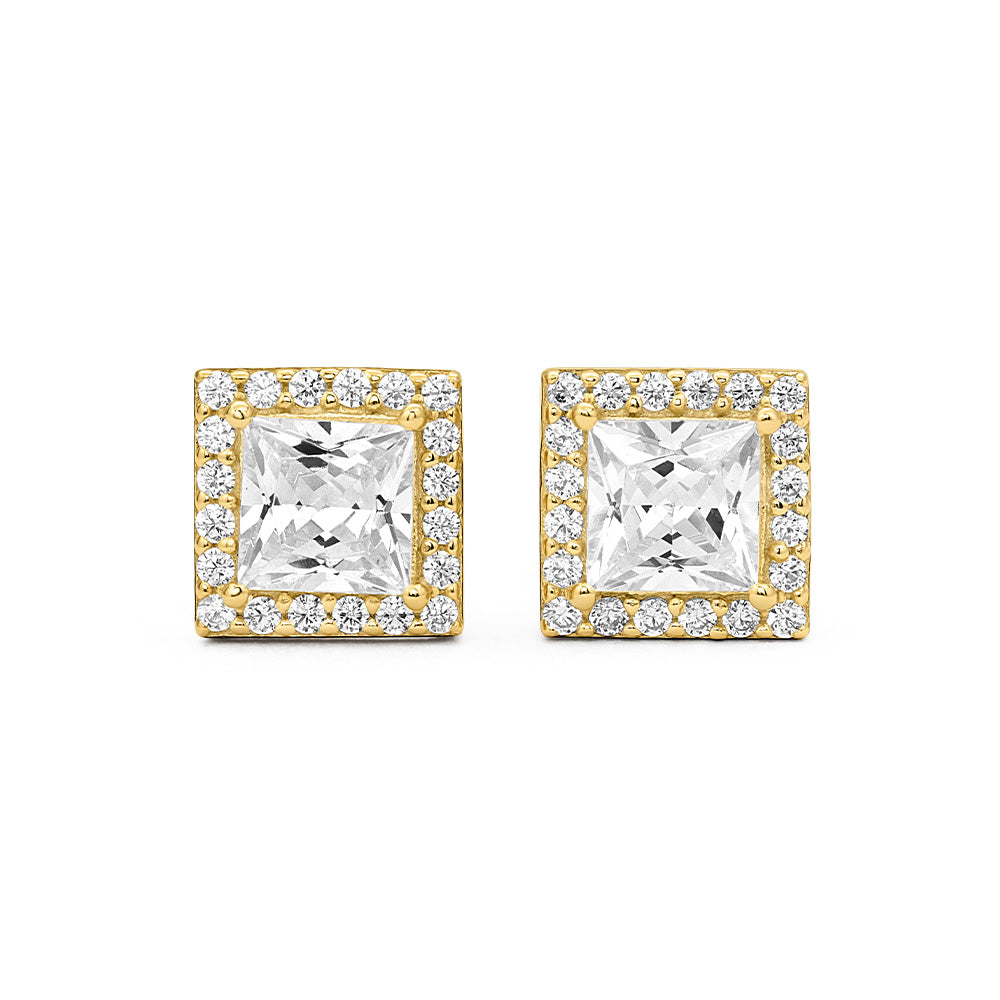 Princess Cut Halo Stud Earrings