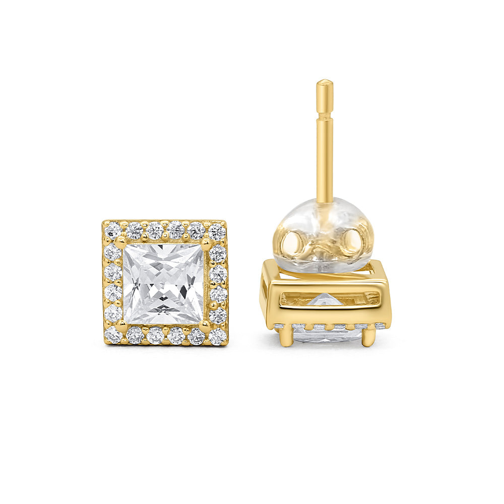 Princess Cut Halo Stud Earrings
