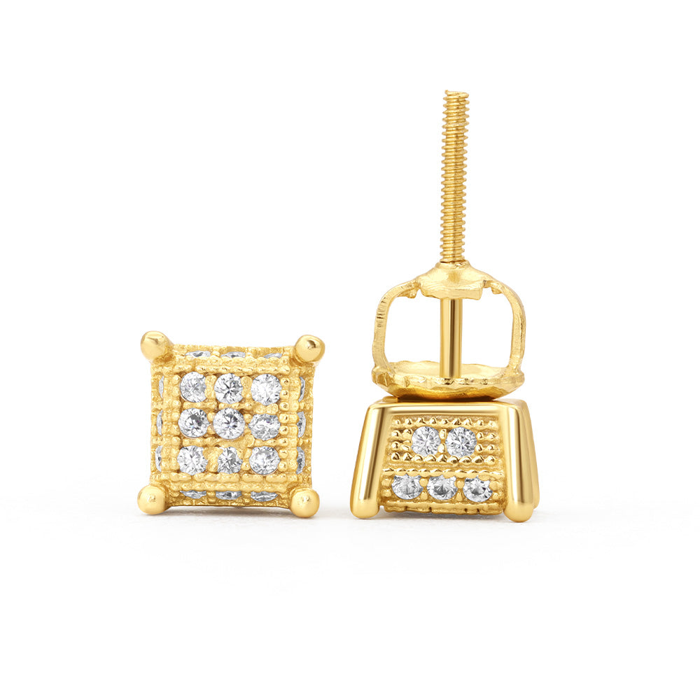 Square Micro Pave Moissanite Stud Earrings