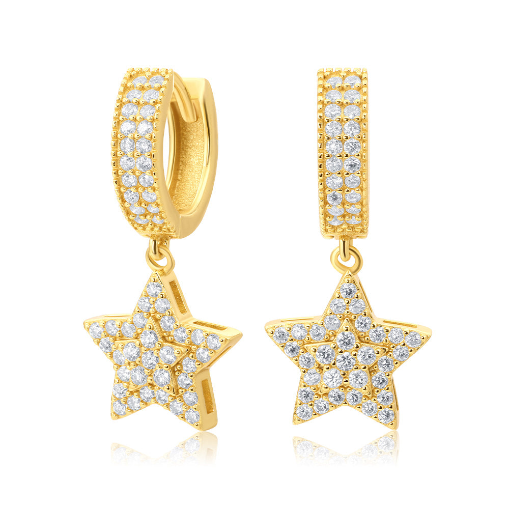 Diamond Star Drop Hoop Earrings