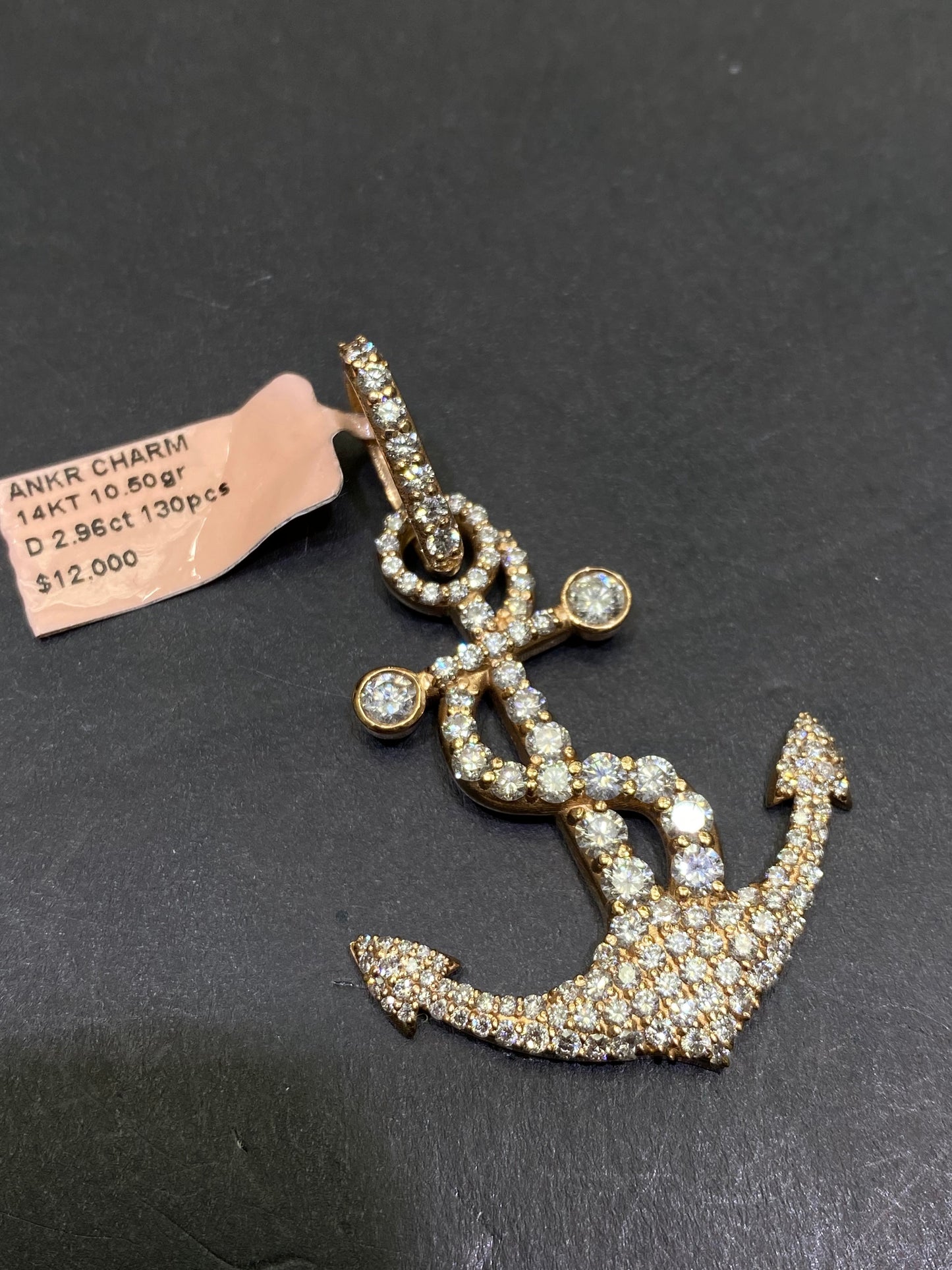 New 14k Anchor Pendant VS-1 natural diamonds 3 cts.t.w.