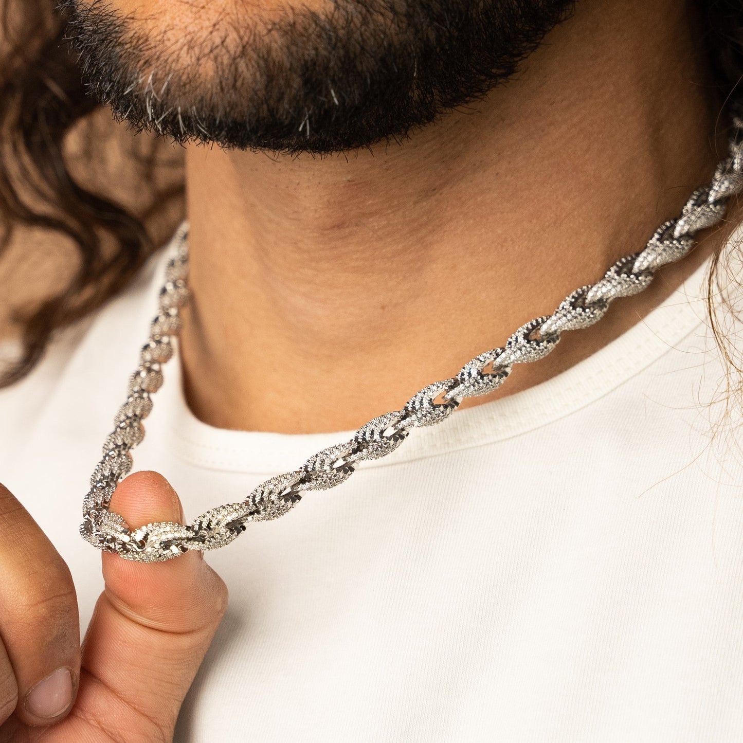 10mm Iced Rope Chain in White Gold