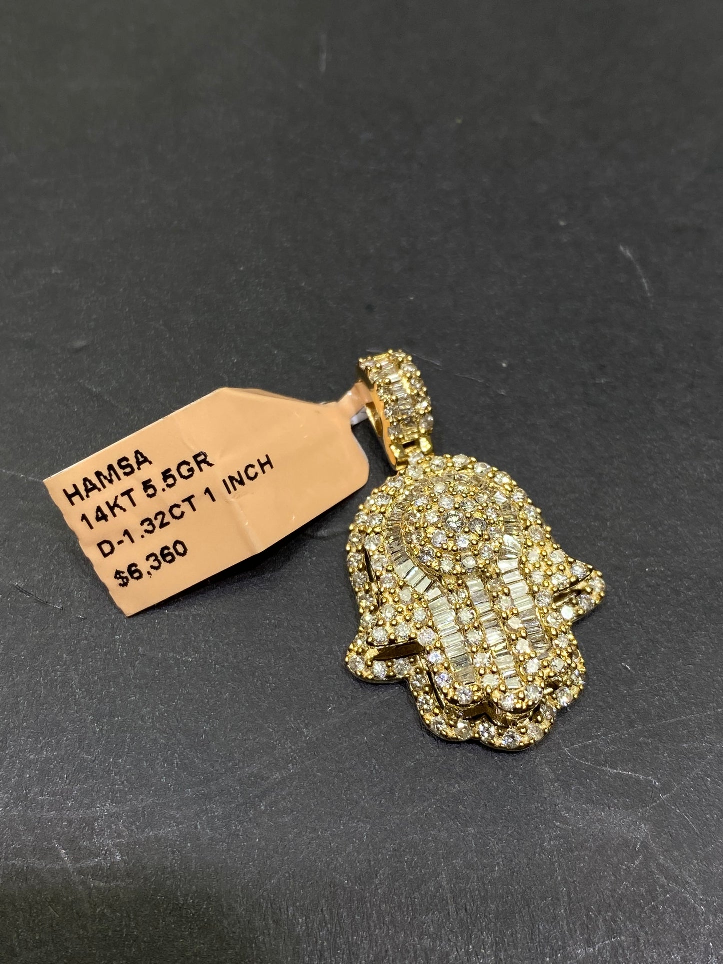 New 14k Vs-1,2cts.t.w. "Iced Hamsa" Natural Diamonds Hamsa Hand of God Pendant