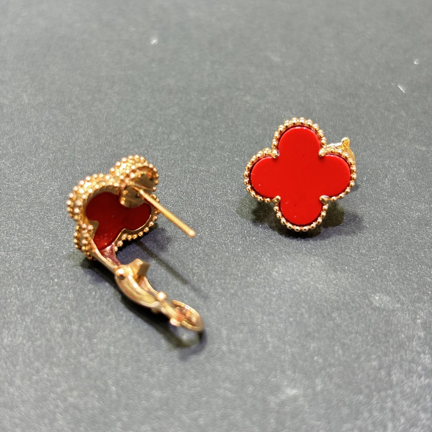 14K Rose Gold Carnelian Clover Earrings
