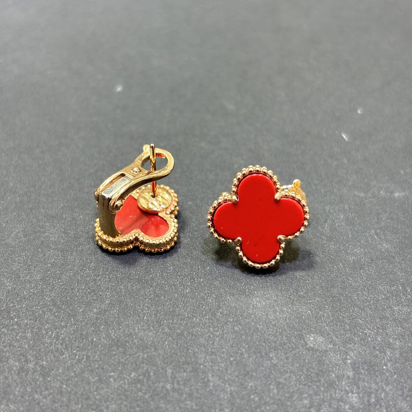 14K Rose Gold Carnelian Clover Earrings