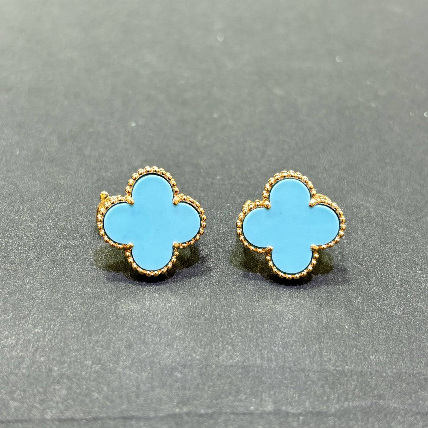 14k Yellow Gold Turquoise Clover Earrings