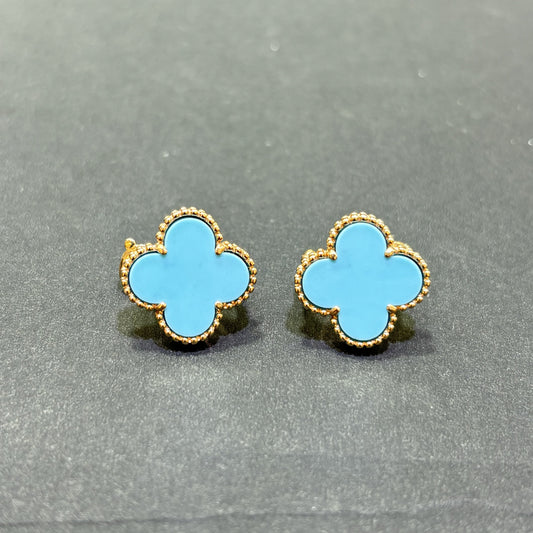 14k Yellow Gold Turquoise Clover Earrings
