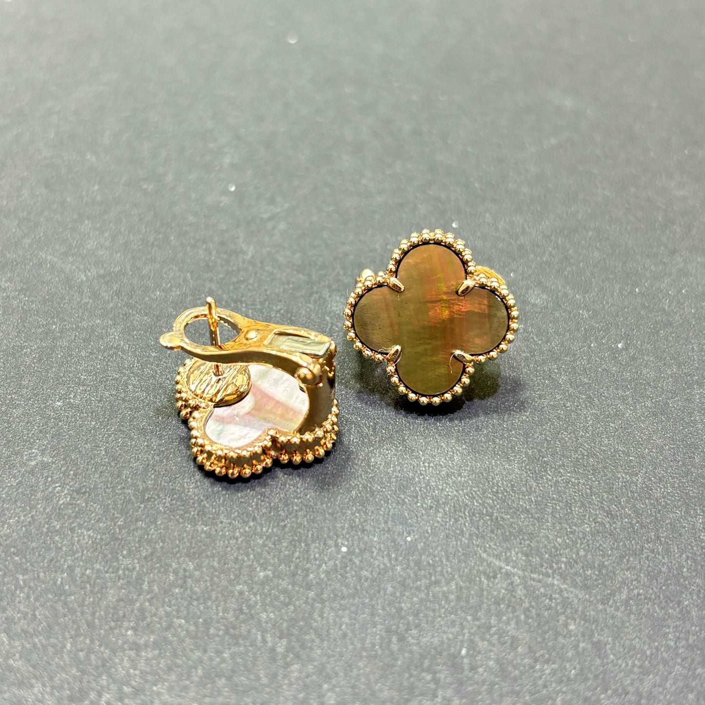 14k Rose Gold Grey Mother of Pearl Clover Earrings
