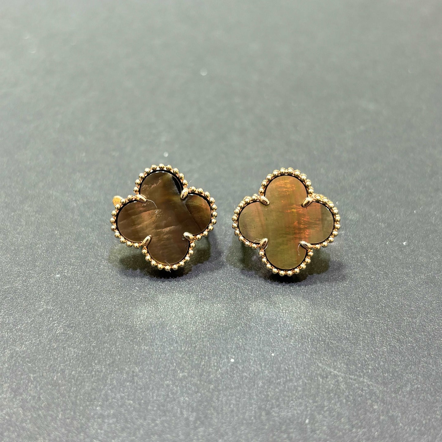 14k Rose Gold Grey Mother of Pearl Clover Earrings
