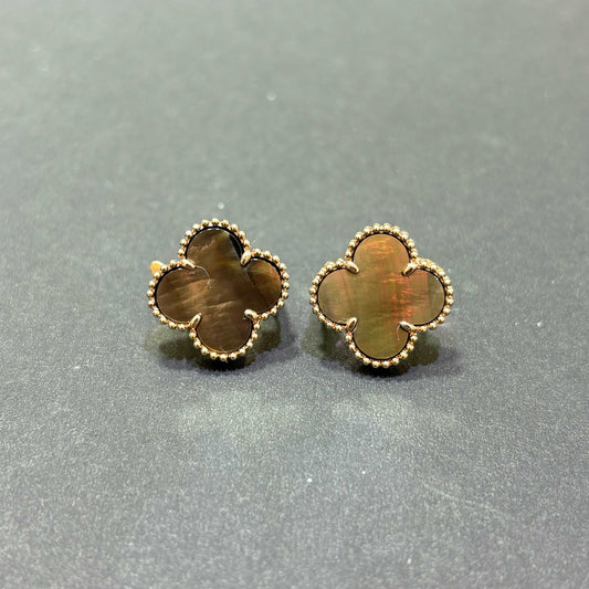 14k Rose Gold Grey Mother of Pearl Clover Earrings