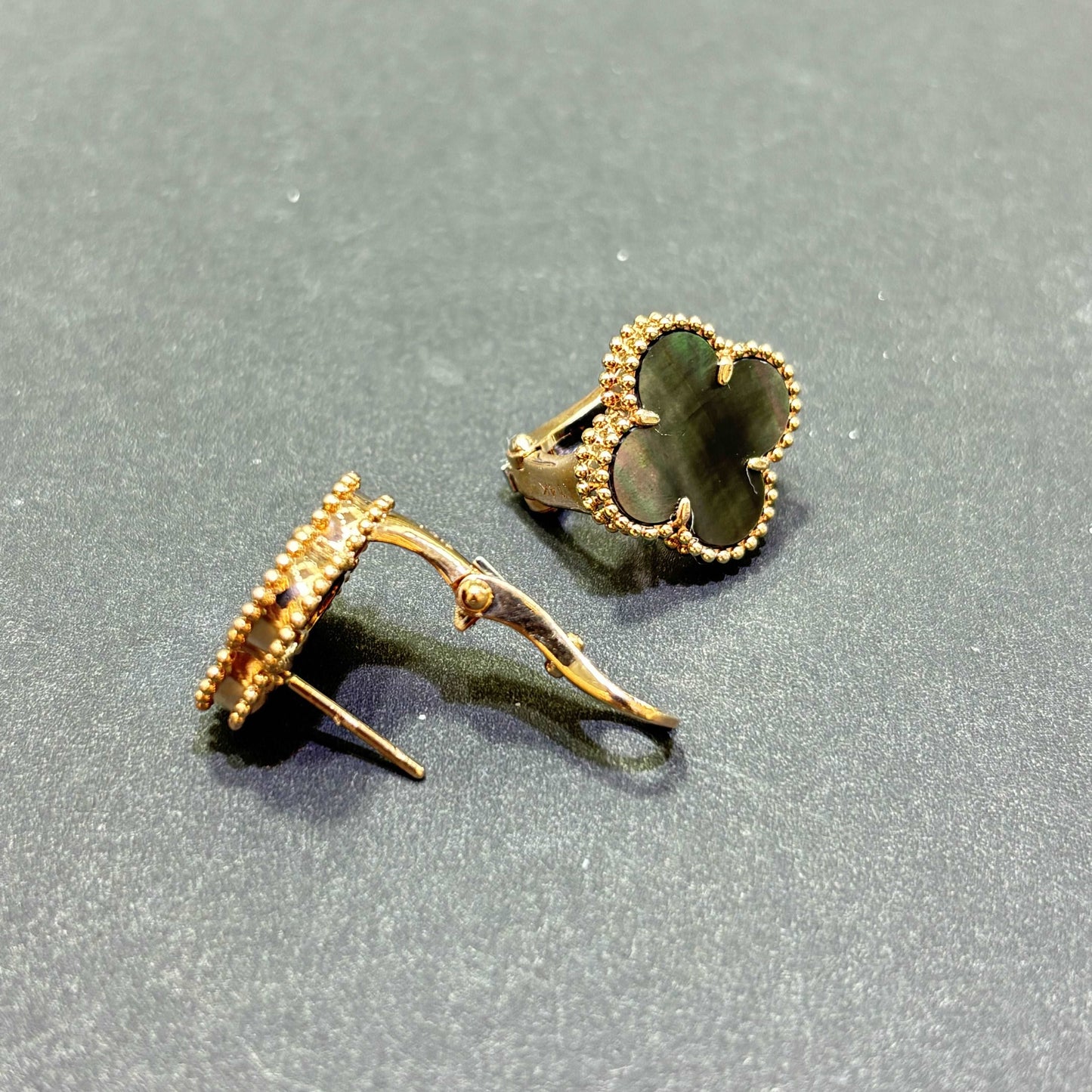 14k Rose Gold Grey Mother of Pearl Clover Earrings
