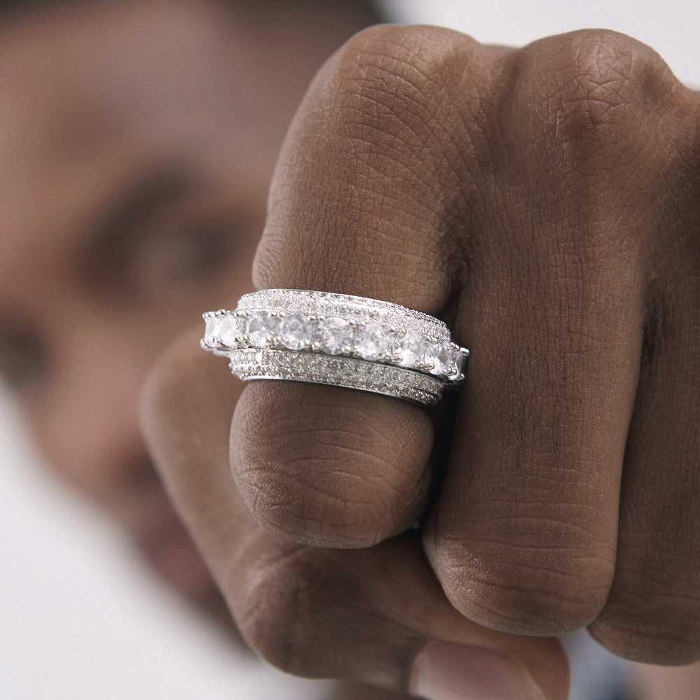 White Gold Zircon Rotatable Electroplated Ring