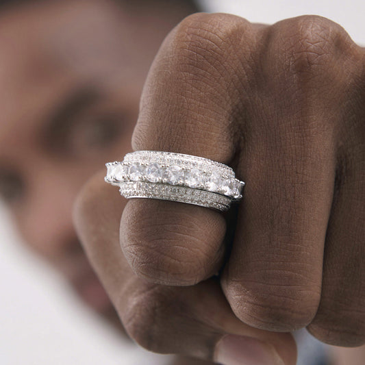 White Gold Zircon Rotatable Electroplated Ring