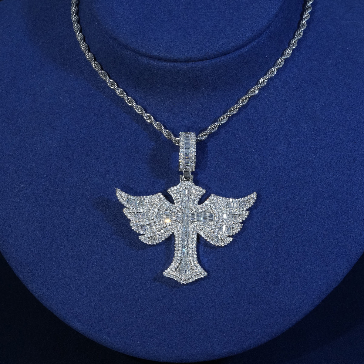 Baguette Wing Cross Pendant Necklace
