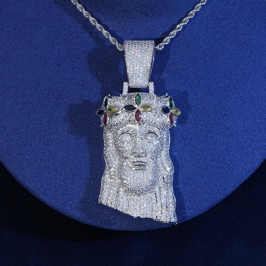 Diamond Clover Jesus Pendant
