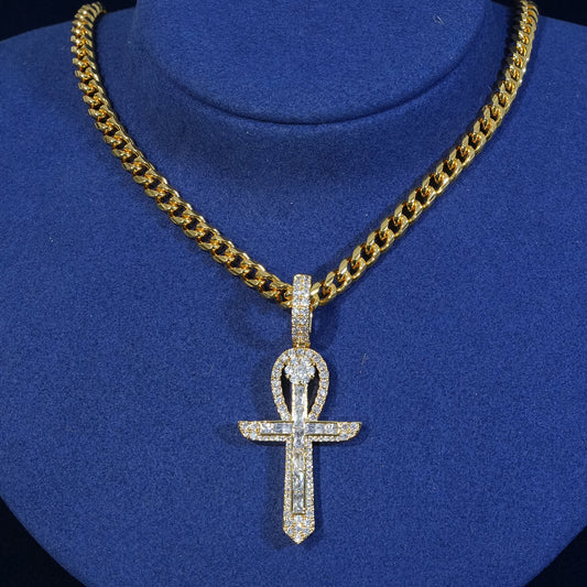 Baguette Ankh Key Cross Pendant Necklace