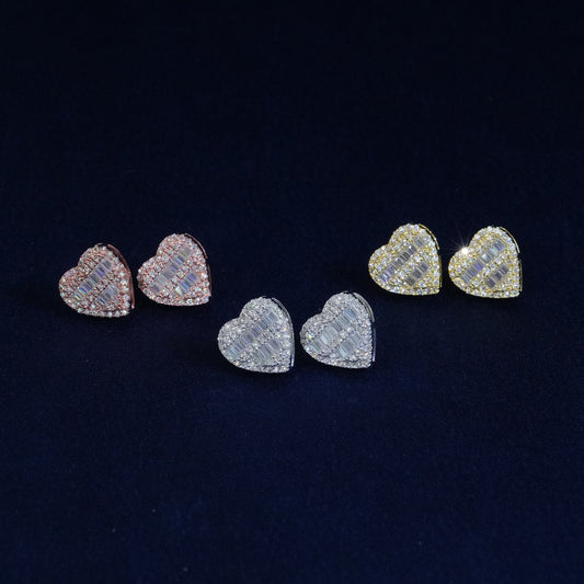 Moissanite Baguette Heart Shape Earrings