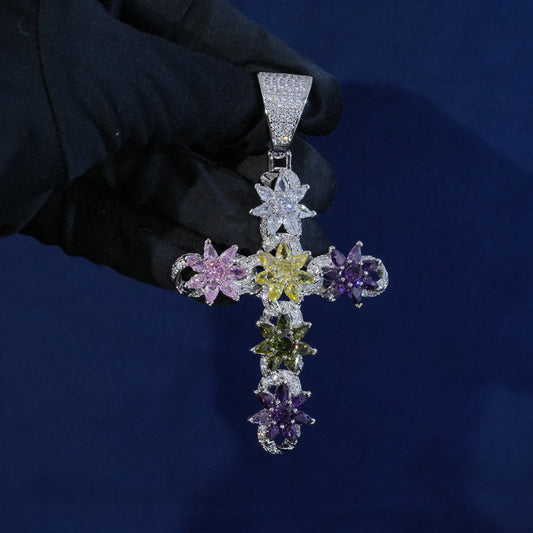 Diamond Lotus Cross Pendant