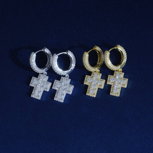 Moissanite Princess Cut Cross Earrings