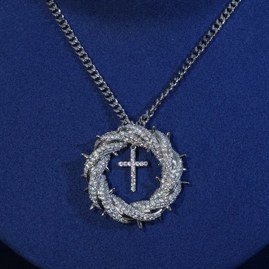 Diamond Thorn Wreath Cross Pendant