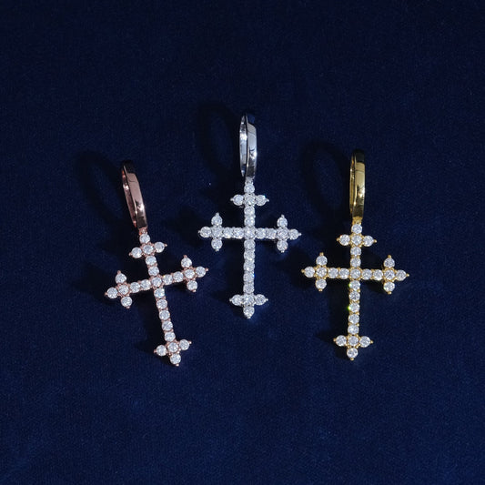 Moissanite Three Point Cross Pendant