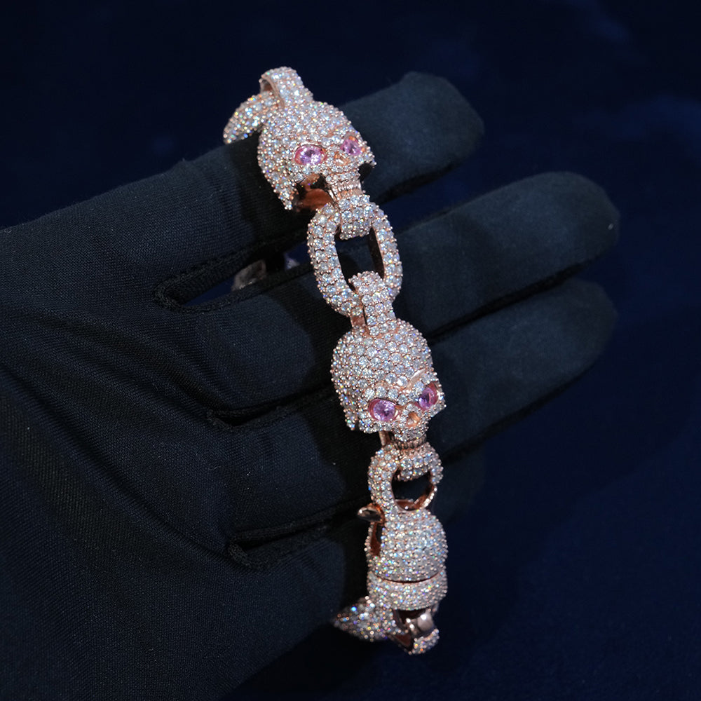 13mm Moissanite Skull Bracelet In Sterling Silver
