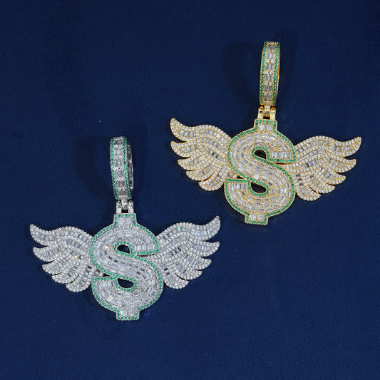 Baguette Diamond Dollar Wings Pendant