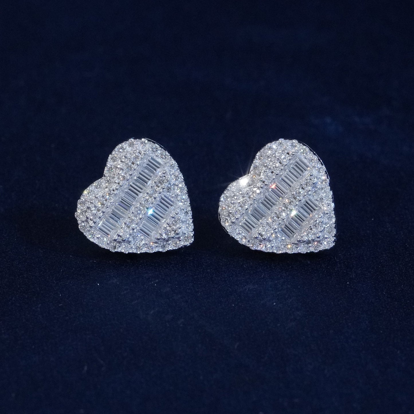 Moissanite Baguette Heart Shape Earrings
