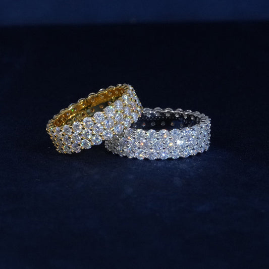 Moissanite Diamond 3-Row Ring