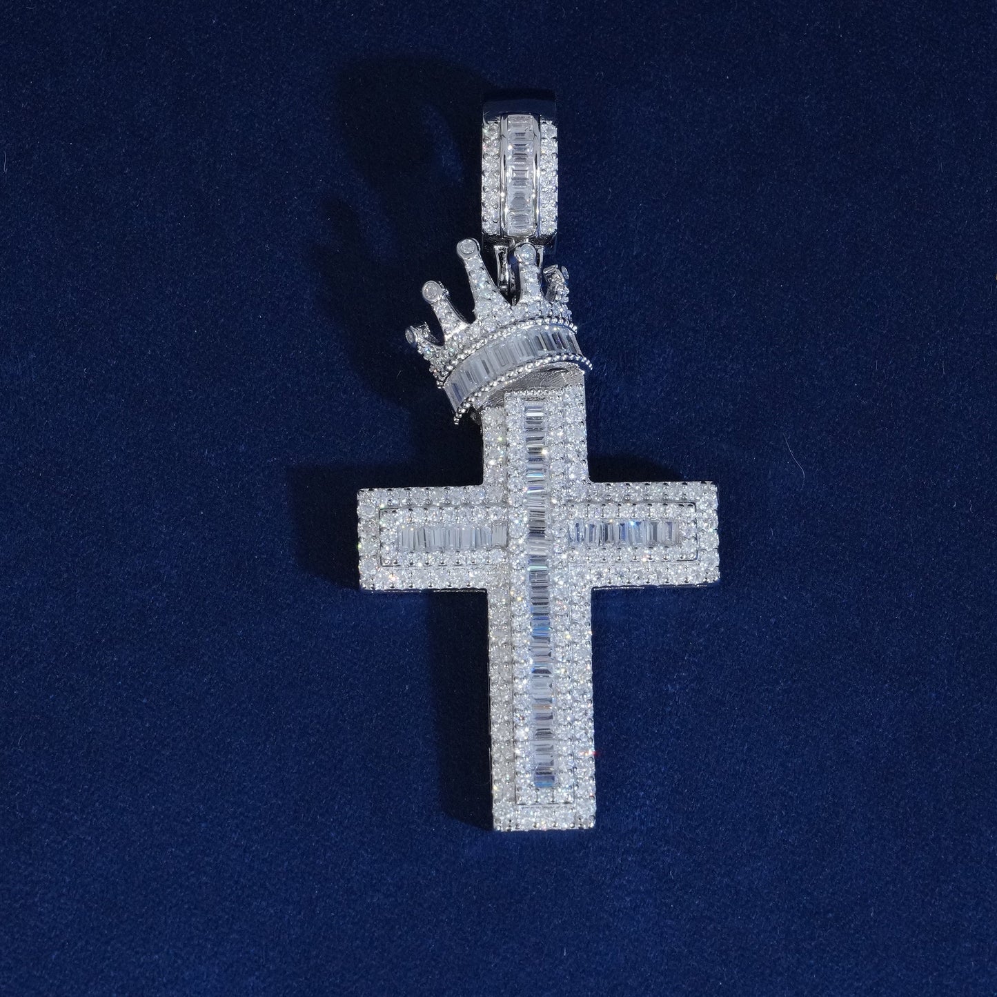Moissanite Crown Cross Baguette Pendant