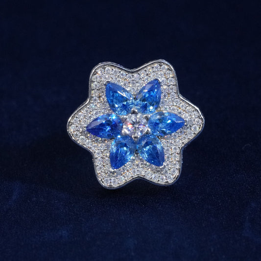 Moissanite Blue Flower Iced Ring