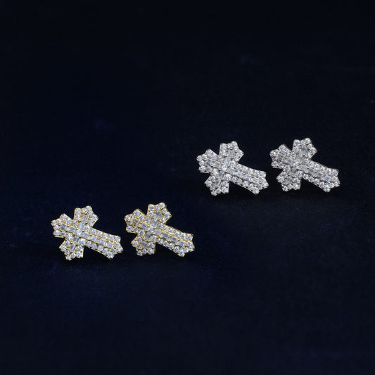 Baguette Gothic Cross Iced Out Earrings