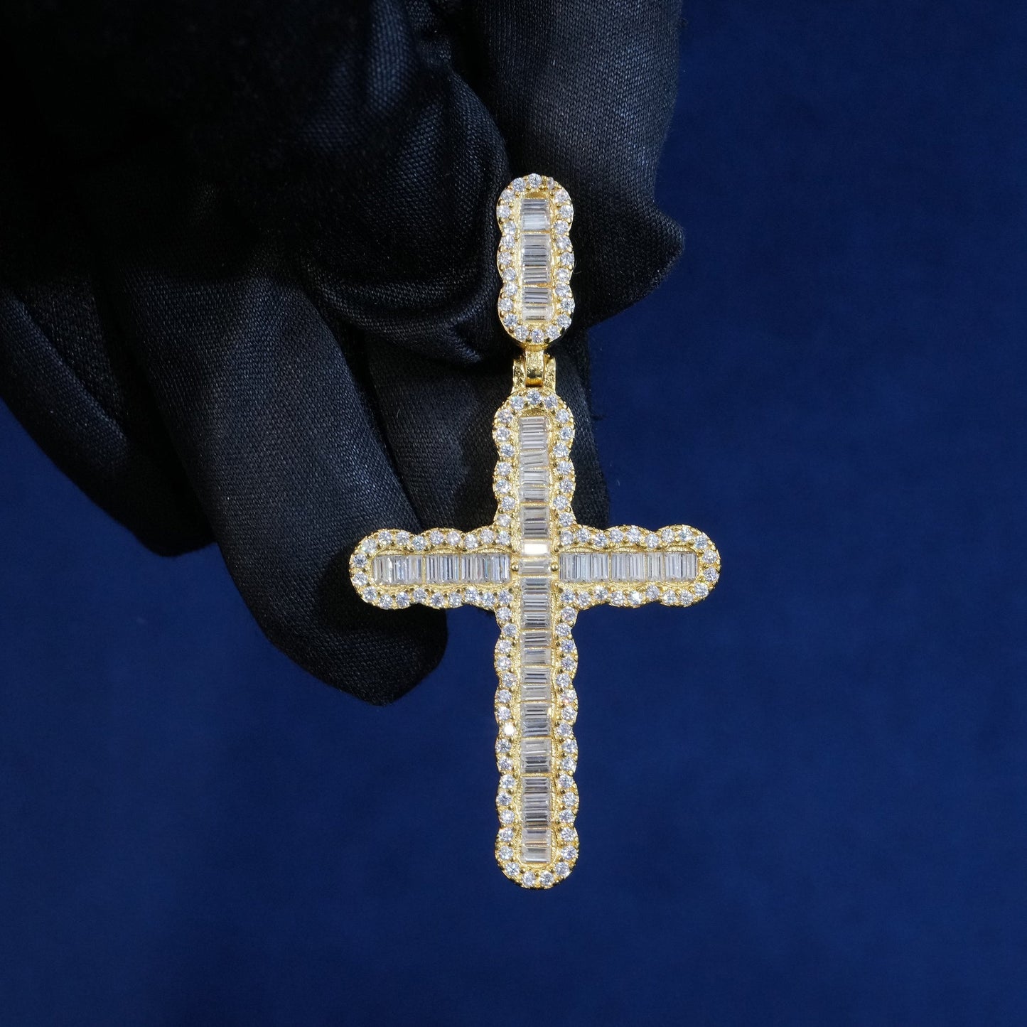 Diamond Baguette Gemstone Cross Pendant‌