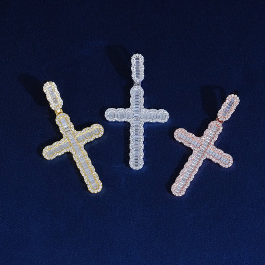 Diamond Baguette Gemstone Cross Pendant‌