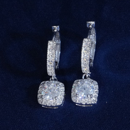 Moissanite Round Cut Clustered Drop Hoop Earrings