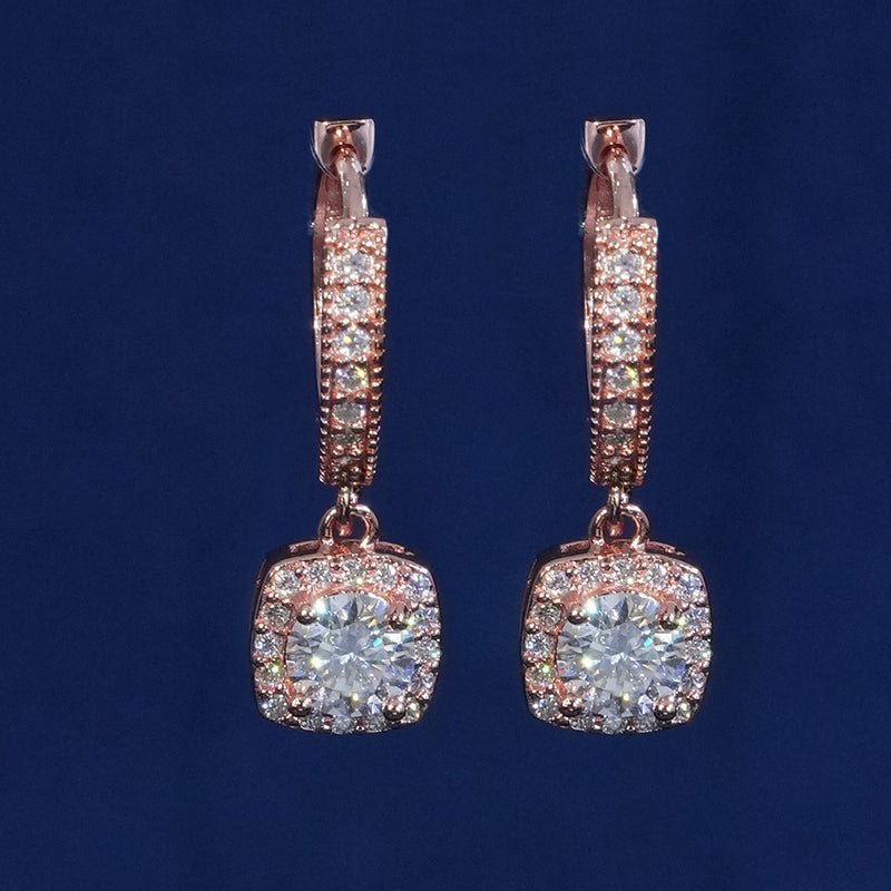 Moissanite Round Cut Clustered Drop Hoop Earrings