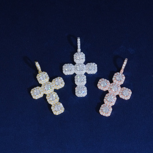 Moissanite Clustered Cross Pendant