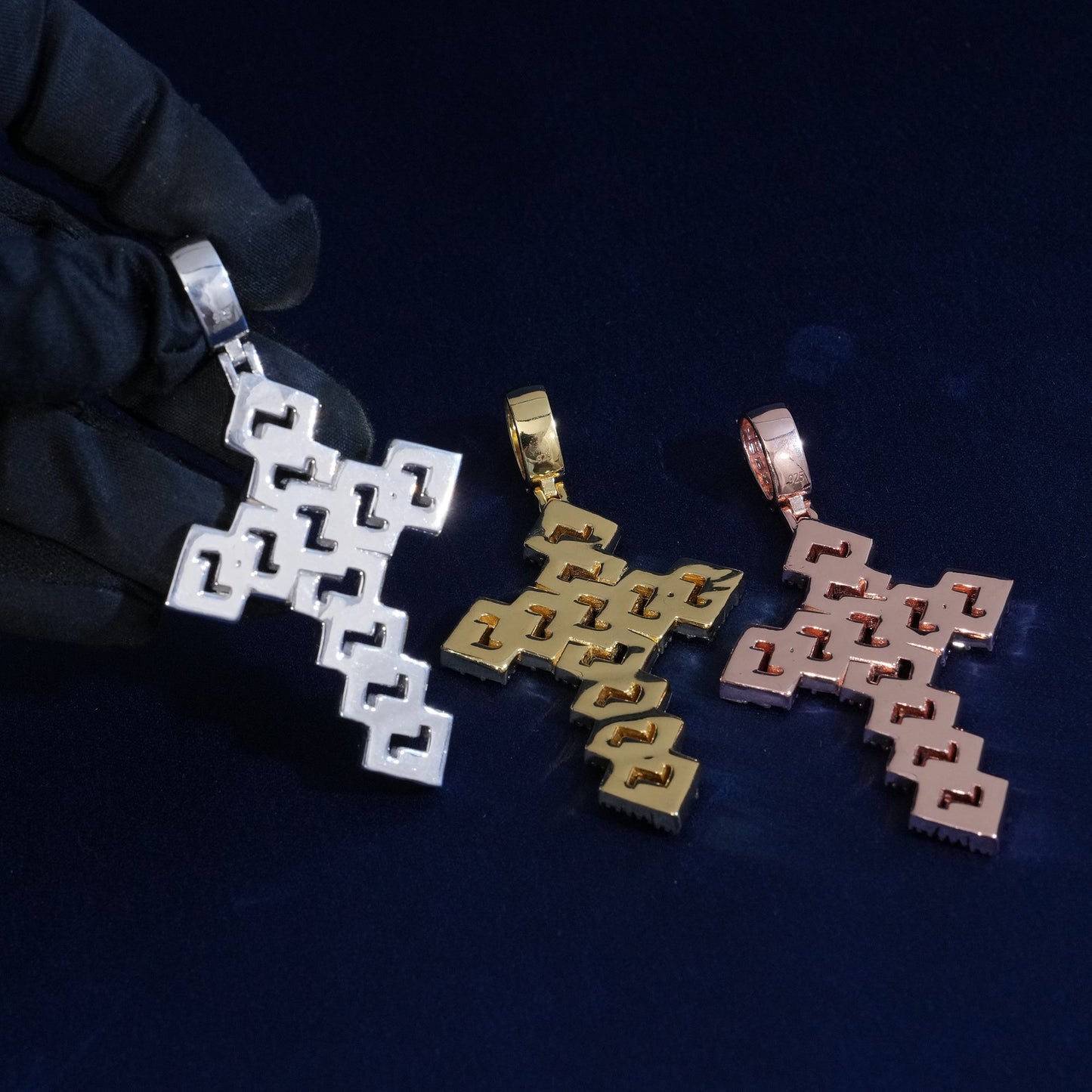 Diamond Square Baguette Cross Pendant