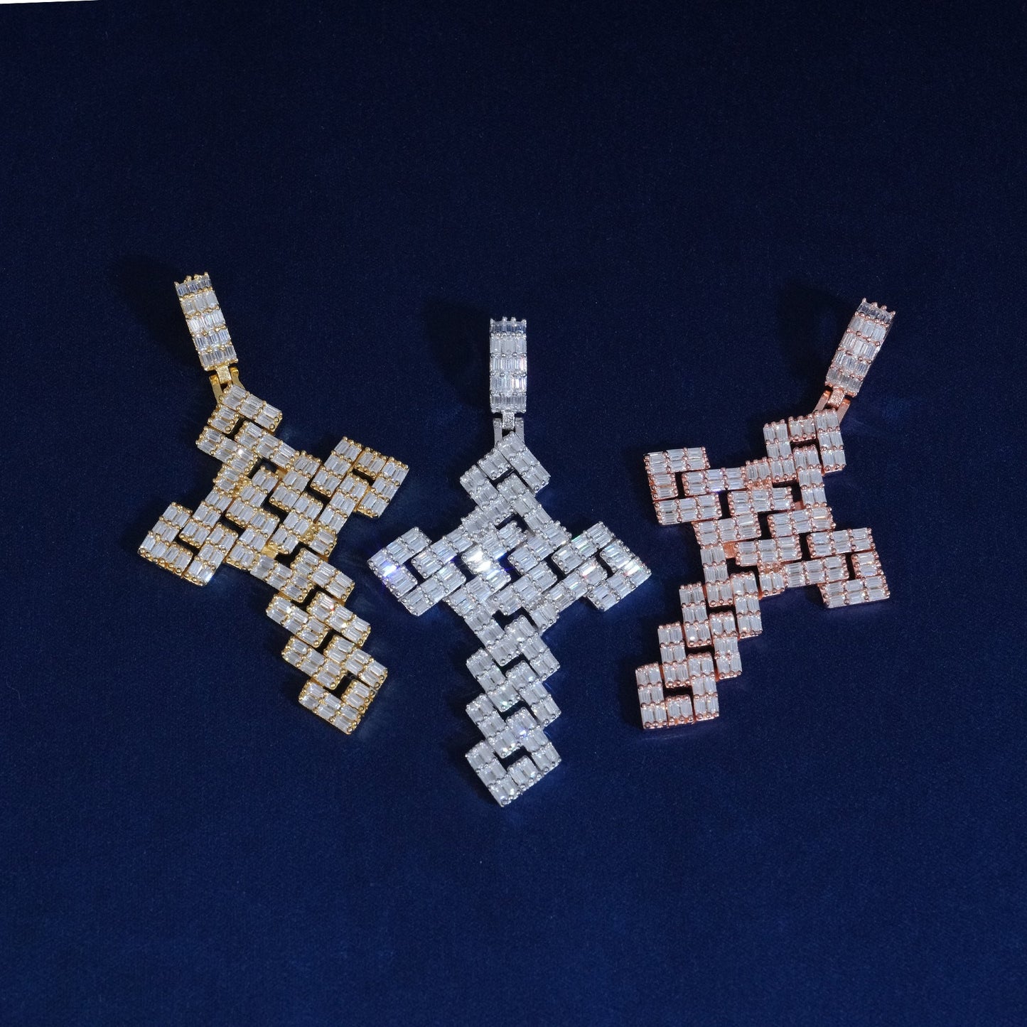 Diamond Square Baguette Cross Pendant