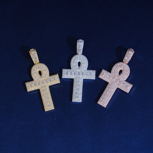 Moissanite Layered Ankh Cross Pendant
